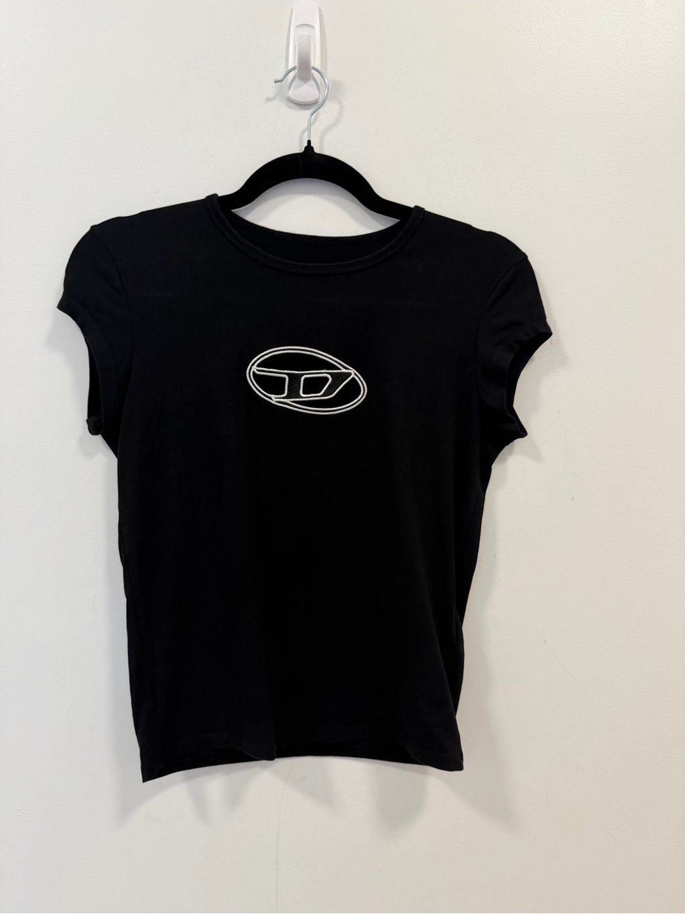 Diesel Black White Logo Women's Crew Neck Logo Tee